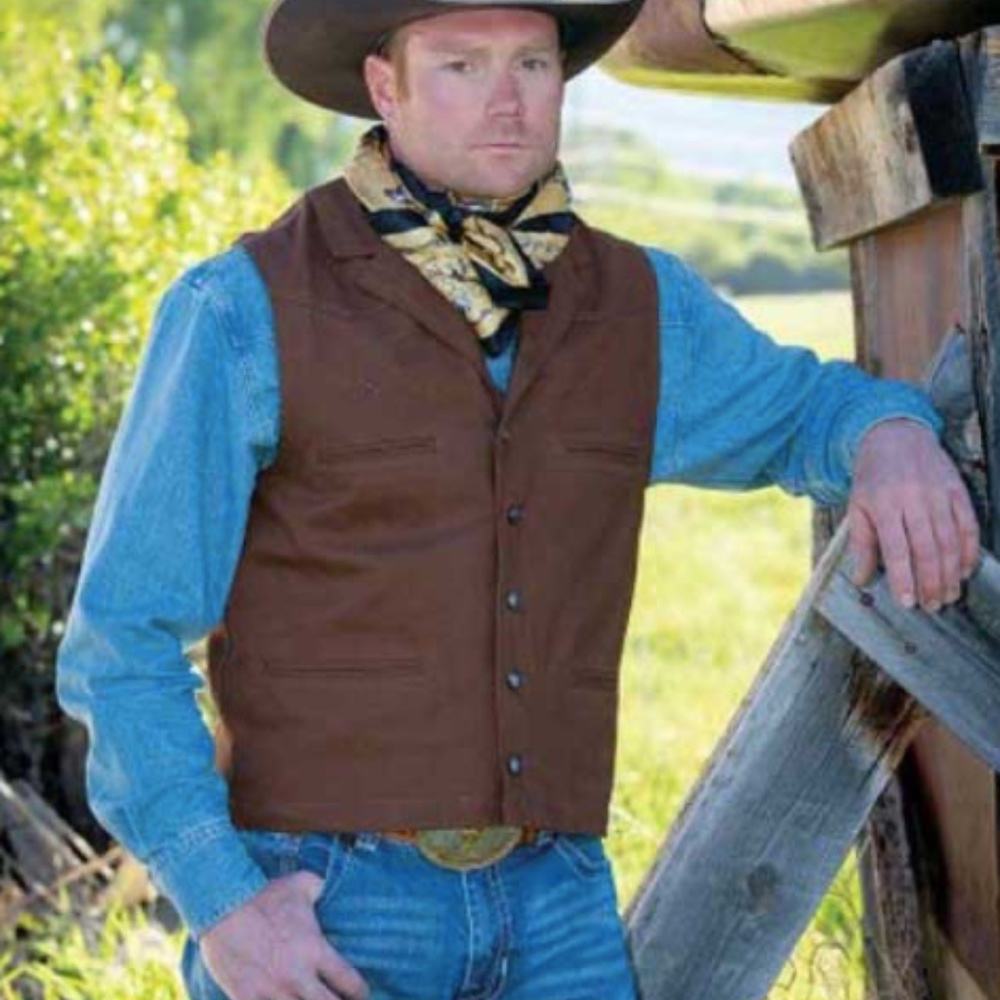 WYOMING TRADERS MENS CHOCOLATE BRONCO CANVAS VEST - Picture 2 of 8